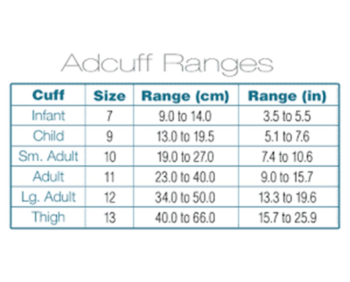 Adcuff size chart Adcuff sizes