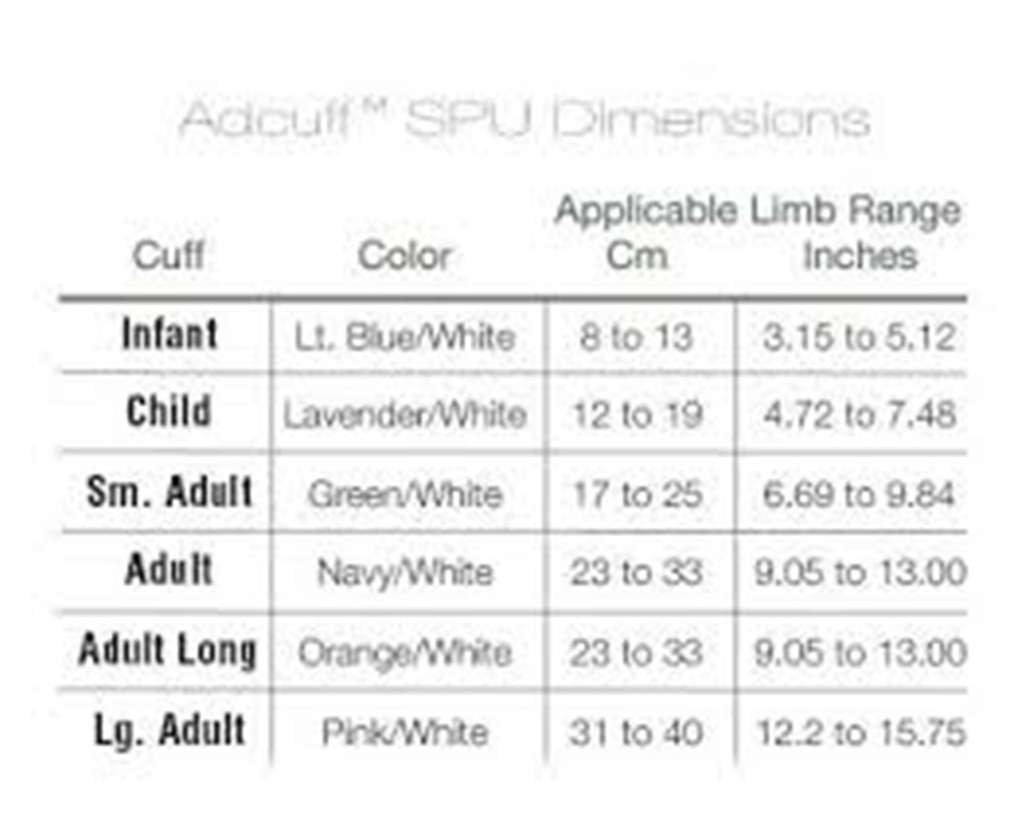Adcuff SPU size chart Size chart